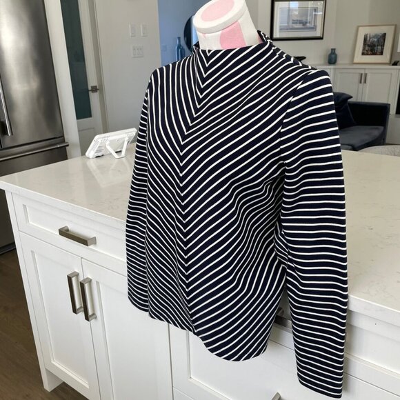 Talbots LS Mock Neck Nautical Chevron Striped 100% Cotton Top Navy + White Sz S - Picture 2 of 10